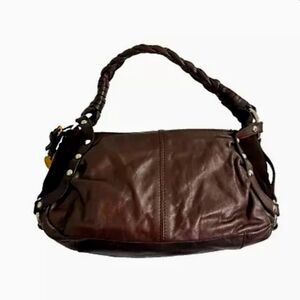 Francesco Biasia Brown Leather Woven Handle Shoulder Bag.